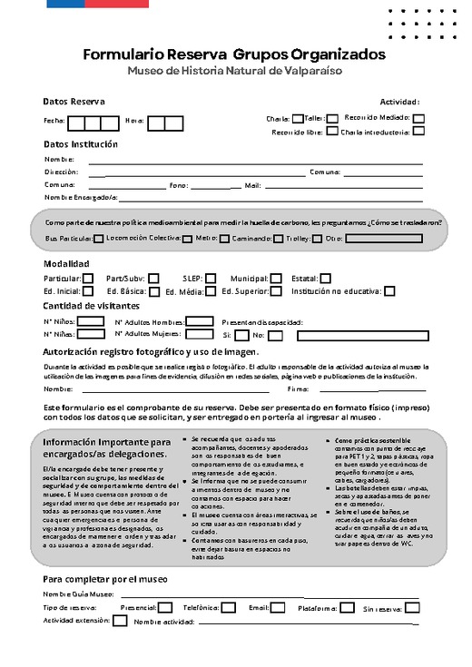 Formulario Visitas Grupos Organizados Formulario Visitas Grupos Organizados