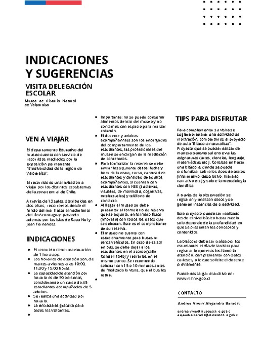 indicaciones y sugerencias para visita indicaciones y sugerencias para visita