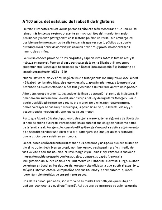A 100 años del Natalicio de Isabel II
